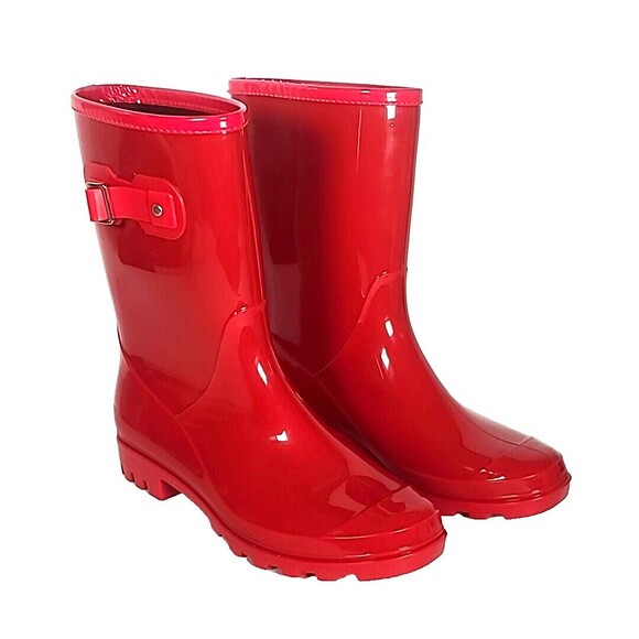 Evshine Boots Womens 39 Mid Calf Rain Garden Red Rubber Pull On Waterproof NEW - Picture 4 of 10